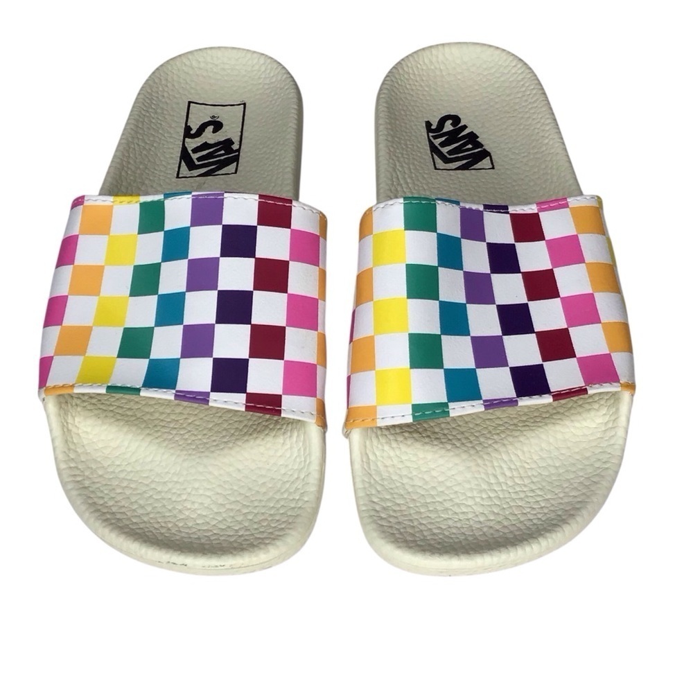 Vans Rainbow Checkered Slides Size 7.